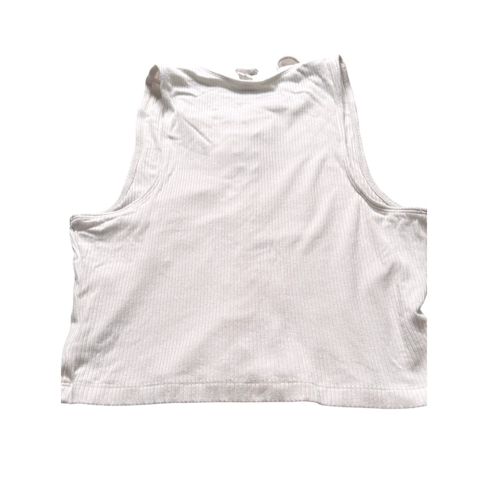 Daily Practice Anthropologie White Lace Up Ribbed Knit Crop Tank Top Womens S - Picture 2 of 5